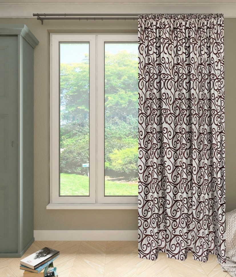 Штора Софт Ветка коричневый/бежевый